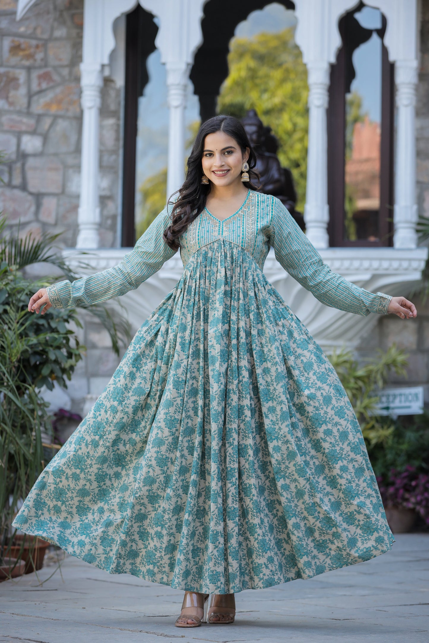 Adaa Jaipur Long Gown With Chinon Dupatta Lace Work