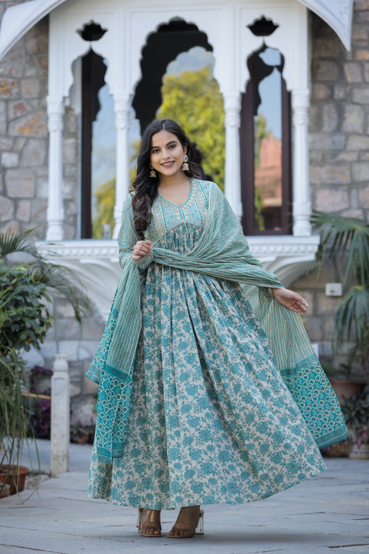 Adaa Jaipur Long Gown With Chinon Dupatta Lace Work