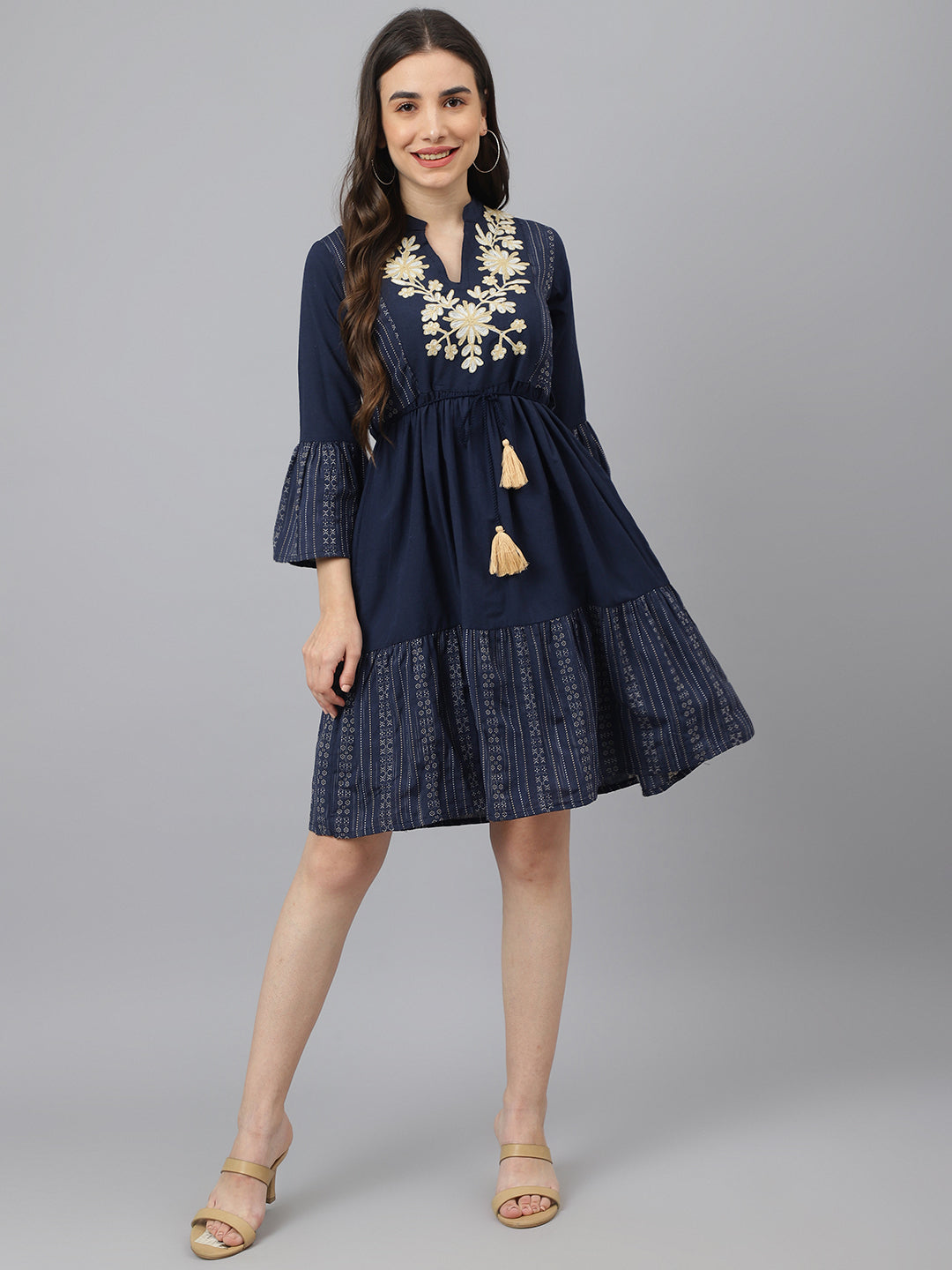 Women Hand Embroidered V-neck Tunic