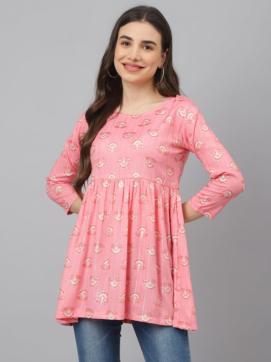 Adaa Jaipur Casual Regular Sleeves Printed Women Pink Top(AD-106)