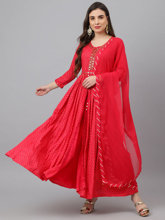 Adaa Jaipur Long Gown With Chinon Dupatta Heavy Embroidery Work (Pink)