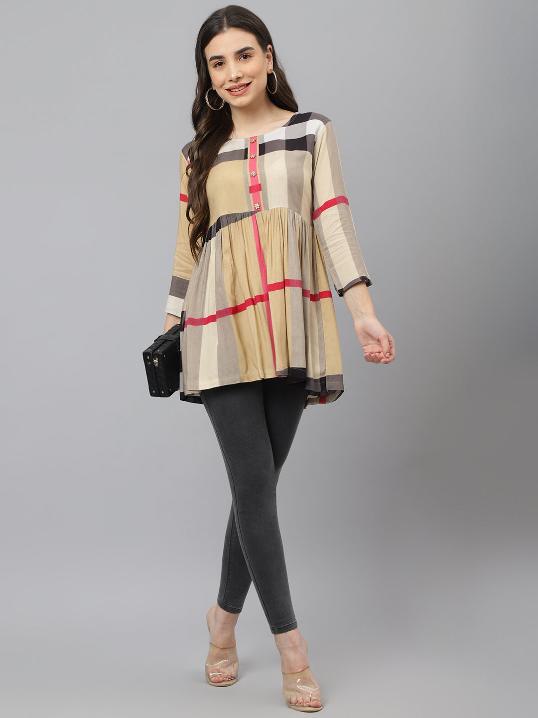 Adaa Jaipur Casual Regular Sleeves Printed Women Brown Top