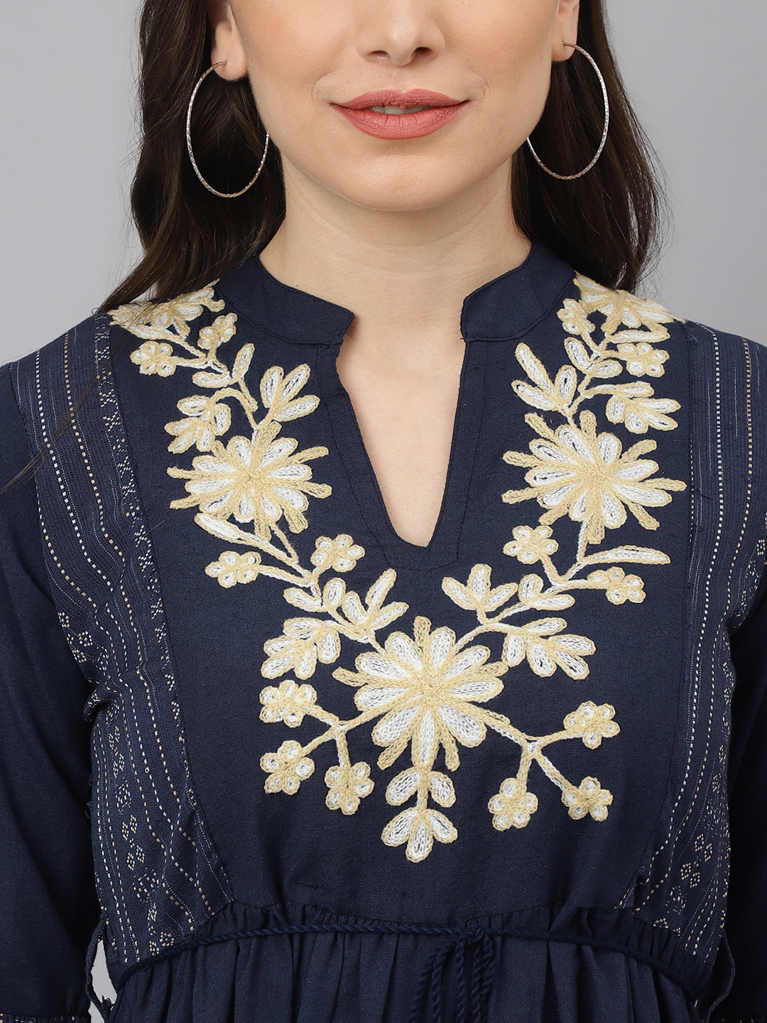 Women Hand Embroidered V-neck Tunic