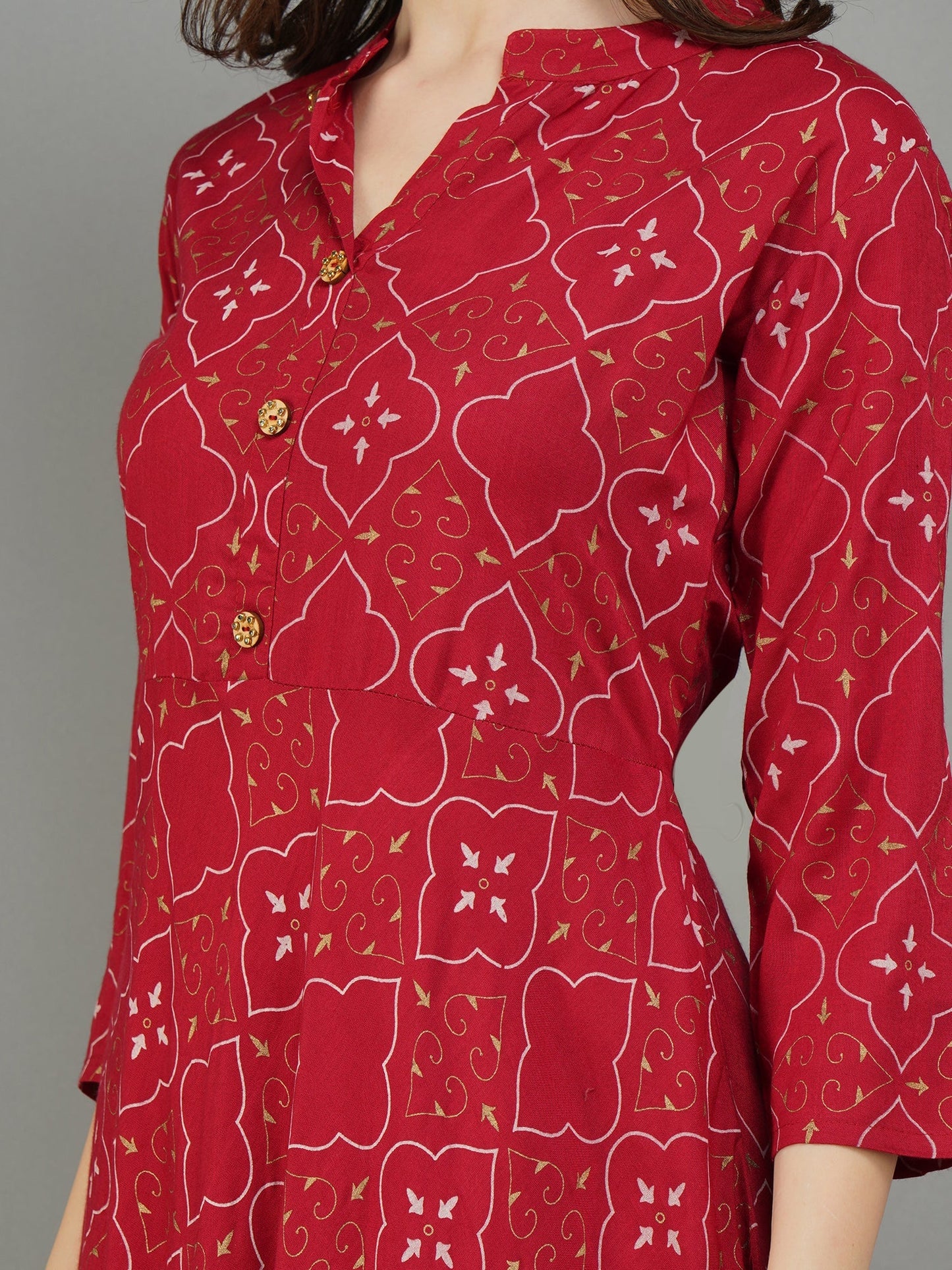 Adaa Jaipur Maroon Anarkali Printed Kurta Set