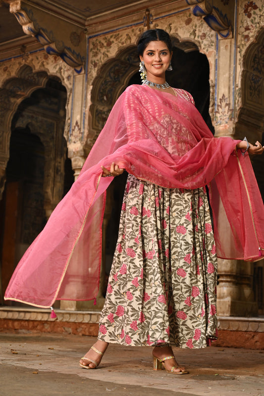 Adaa Jaipur Long Gown With Chinon Dupatta Lace Work