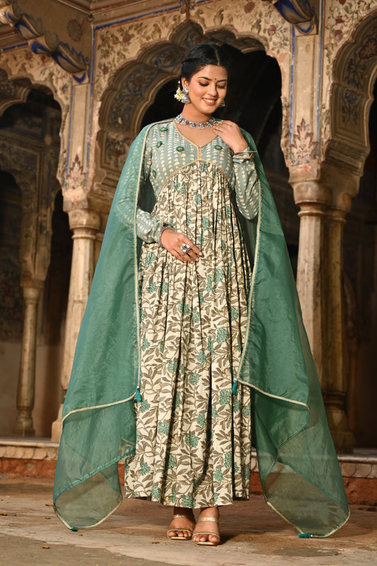 Adaa Jaipur Long Gown With Chinon Dupatta Lace Work