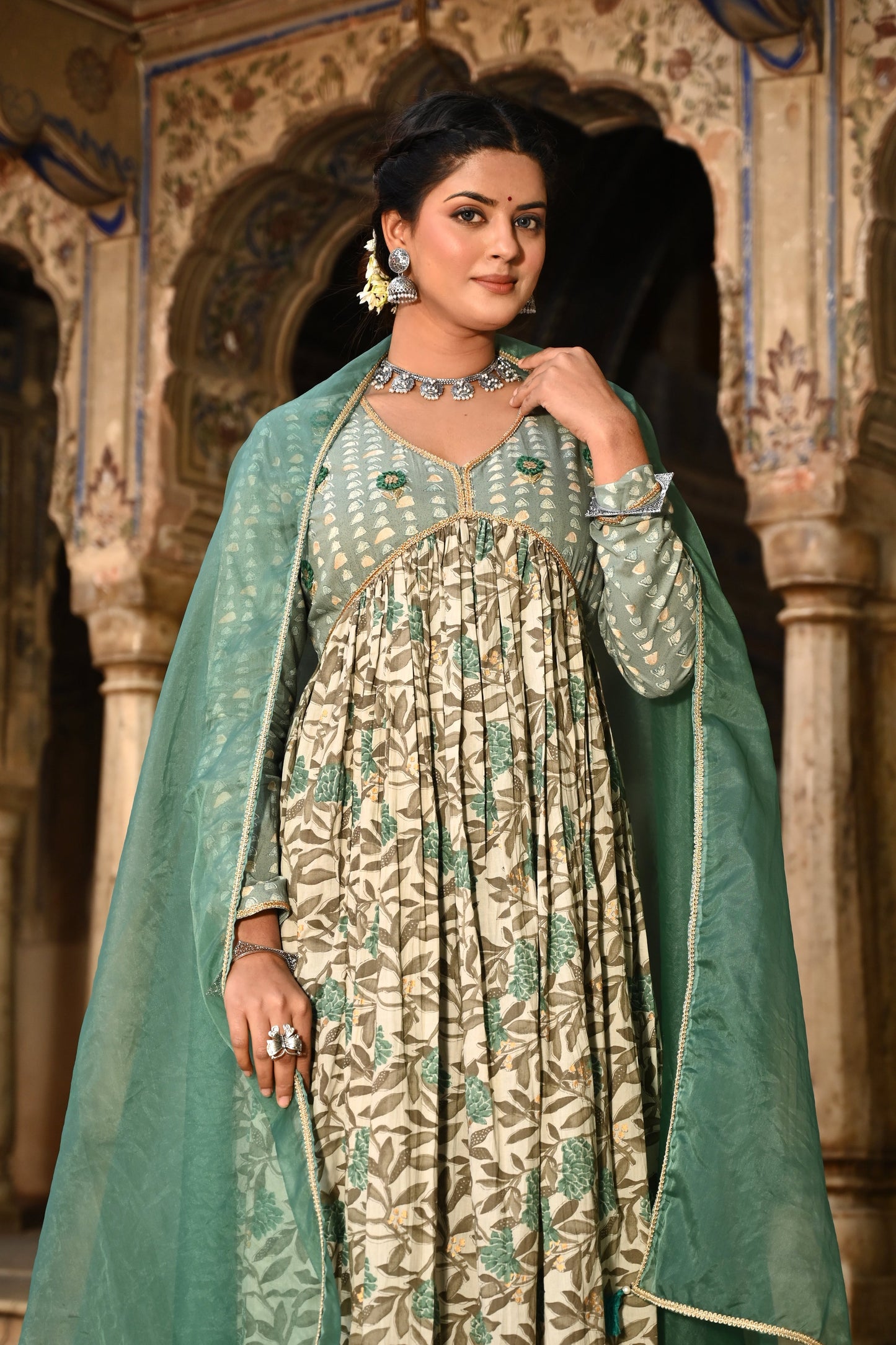 Adaa Jaipur Long Gown With Chinon Dupatta Lace Work