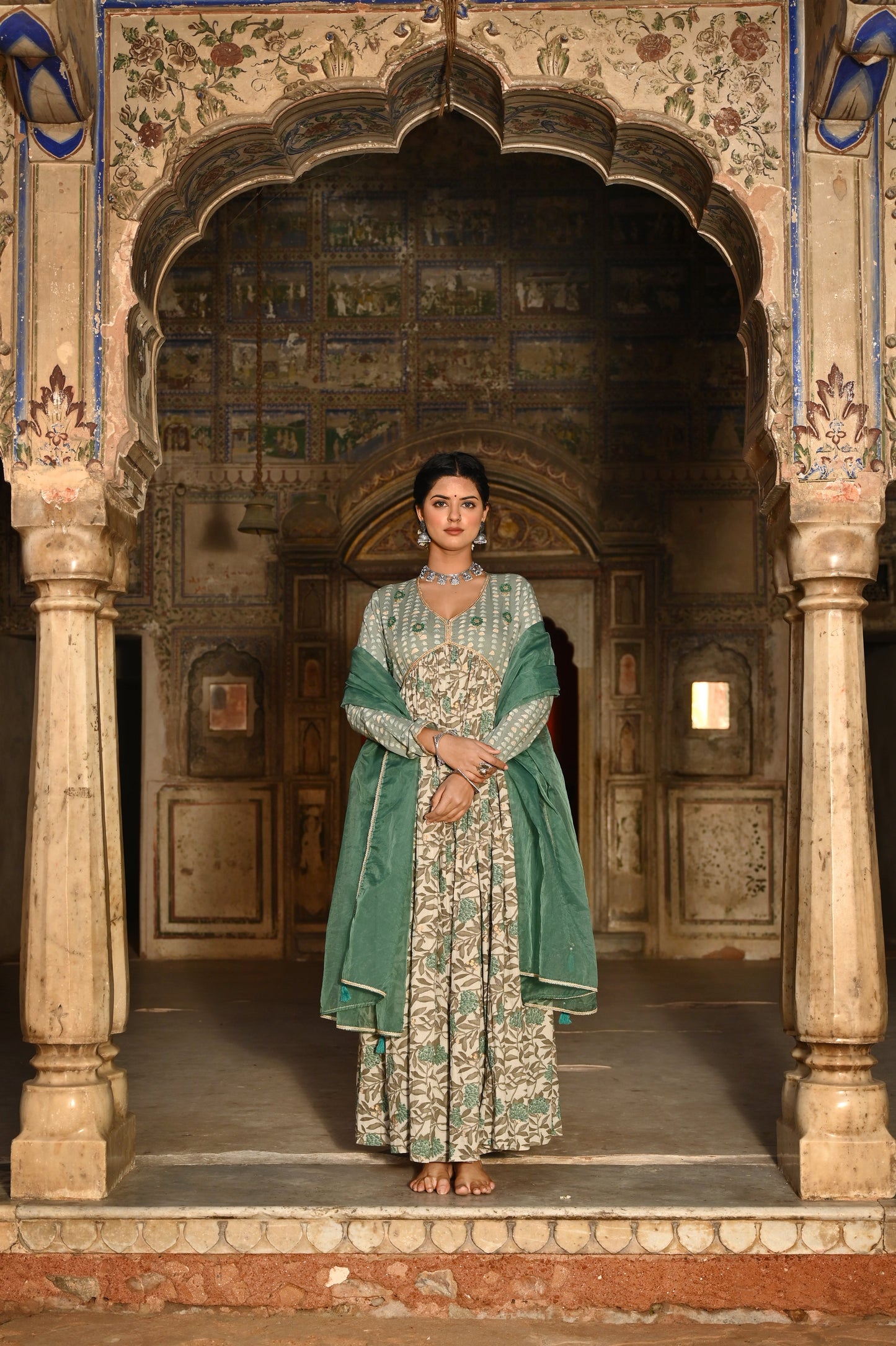 Adaa Jaipur Long Gown With Chinon Dupatta Lace Work