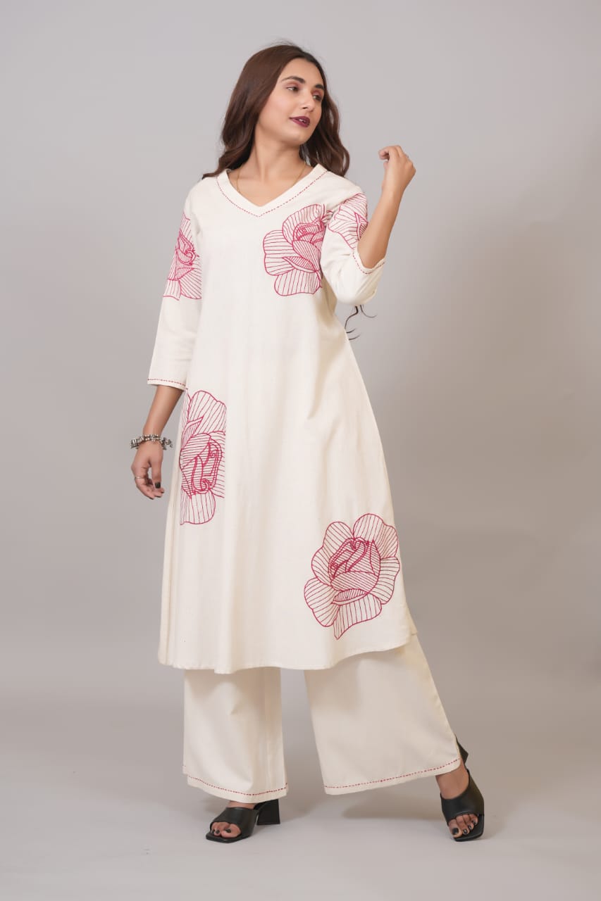 Adaa Jaipur Red Rose Kurta Pants